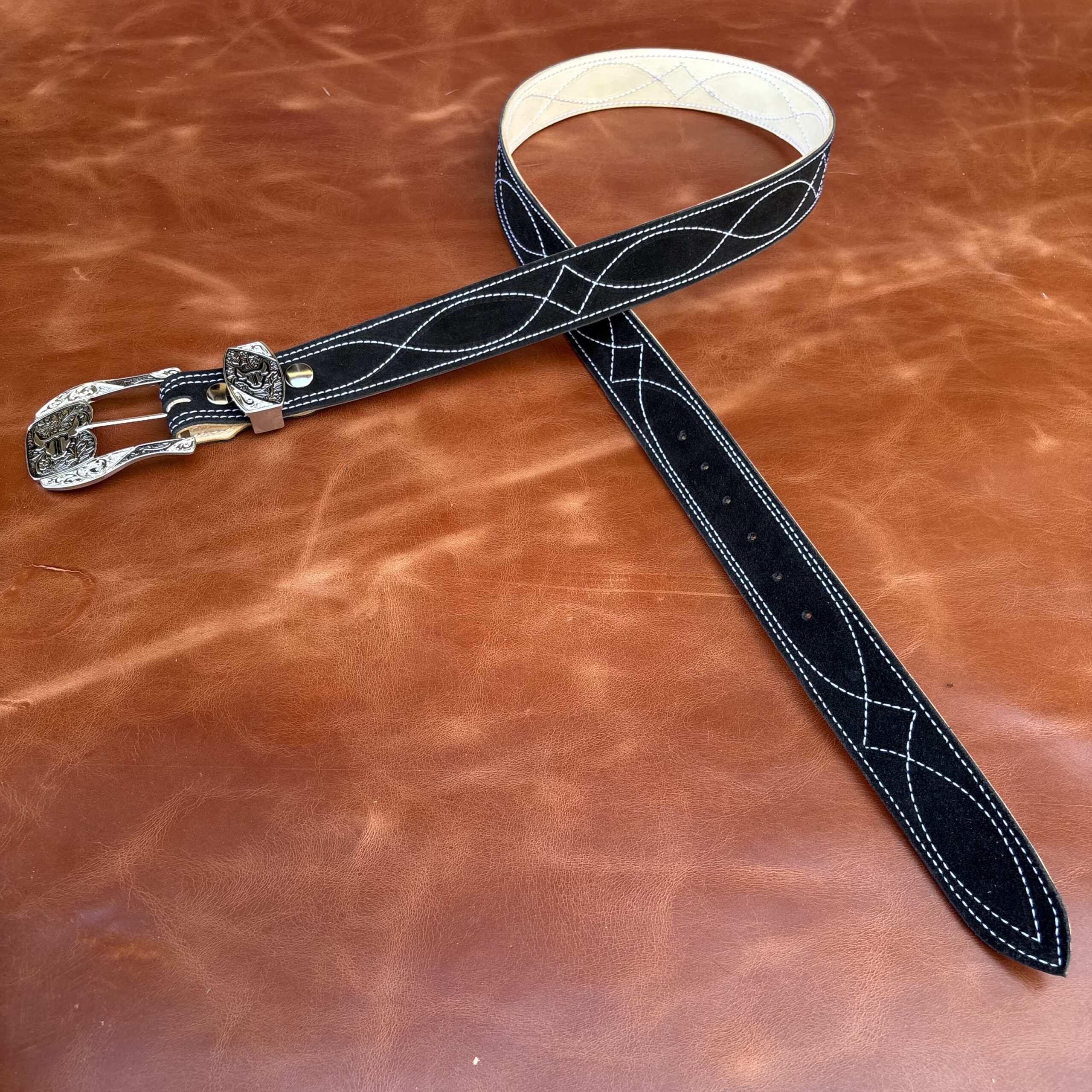 Cinto couro virado Black costura Branco